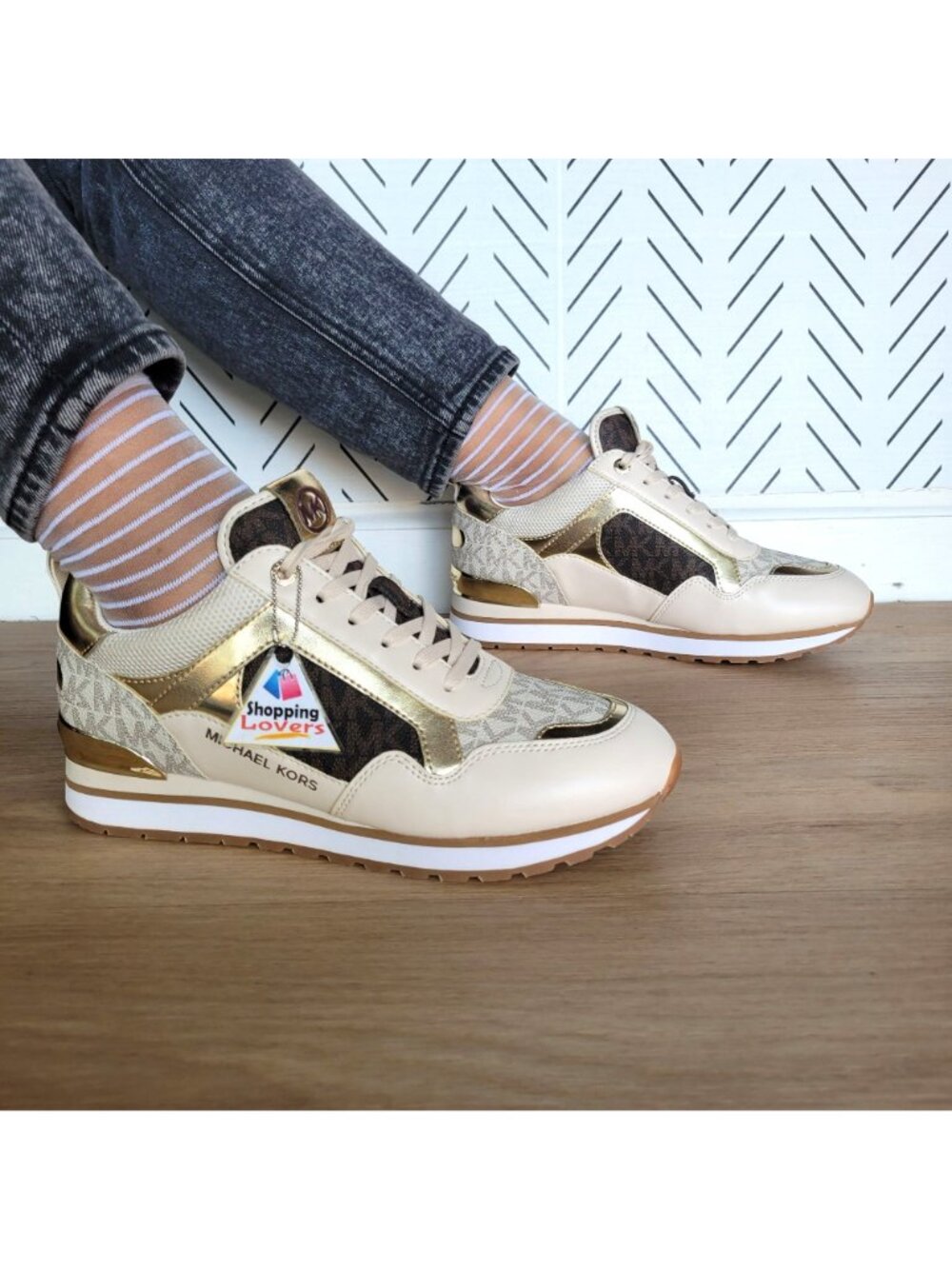 ❤️MK WILMA Women's Trainer Sneaker 9 Monogram Gold Brown Casual Lifestyle Shoes - Picture 5 of 12